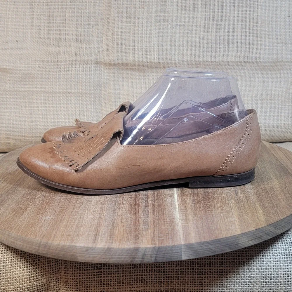 9 West Women's Loafers Brown‎ Leather Slip On Flats Fringe Detail Size 7 M